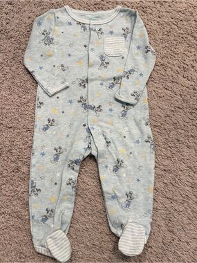 Disney Light Blue Mickey Mouse Star-Print Footed Pajamas